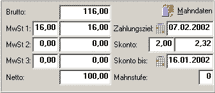 Mahndaten Zahlungsziel Skonto Mahnstufe