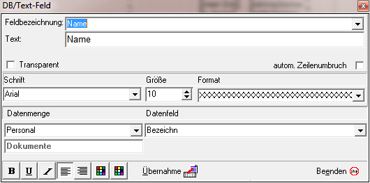 Datenbankfeld für Mitarbeitername Datenbankfeld für Mitarbeitername