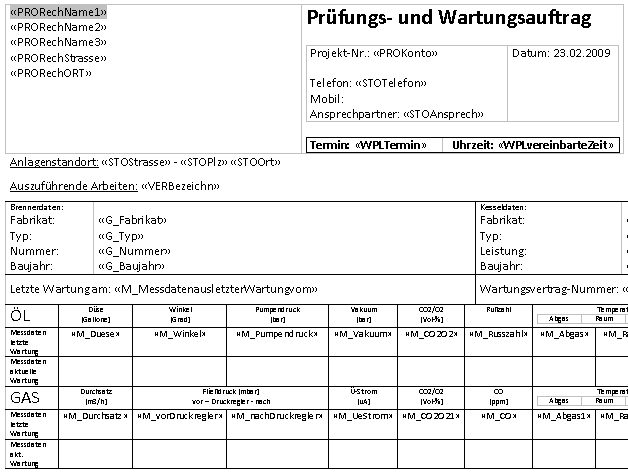 MS-Word-Seriendruckvorlage mit Wartungs-Platzhaltern